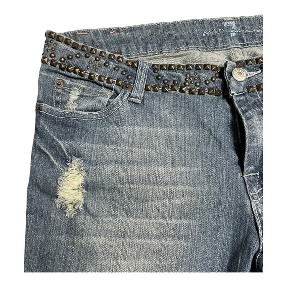 7 For All Mankind Flare Sz 28 Blue Studded Waist Distressed dark Havana jeans - Picture 7 of 13